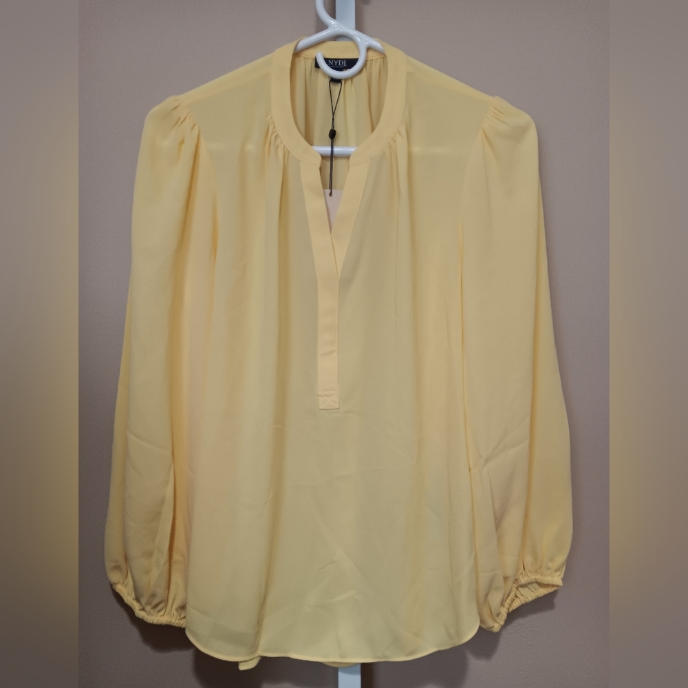 NYDJ Women's (Size XXS) Mimosa Yellow Puff Sleeve Popover Blouse (NWT)